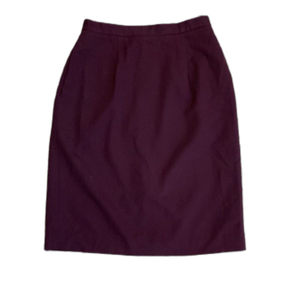 Plum Burgundy Wool Gabardine Lined Pencil Skirt Size 10P - Picture 2 of 14